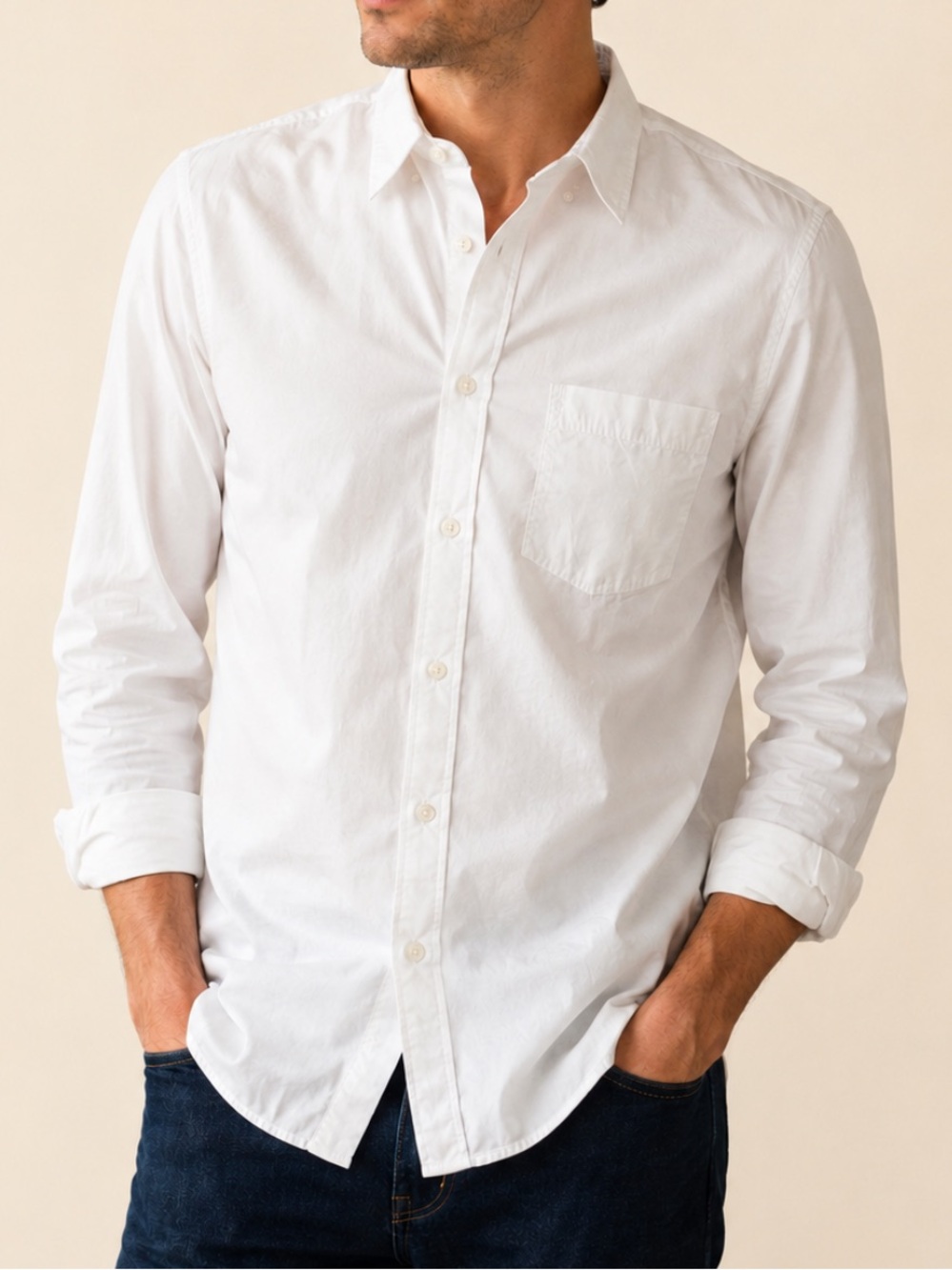 Madewell Men's 100% Cotton White Casual Button-Down Shirt Size M